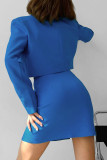 Casual Daily Solid Color Buttons Slit Turn-back Collar Long Sleeve Two Pieces