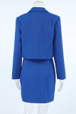 Casual Daily Solid Color Buttons Slit Turn-back Collar Long Sleeve Two Pieces