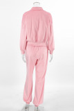 Casual Street Solid Color Pocket Zipper Turndown Collar Long Sleeve Two Pieces