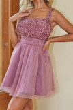 Sexy Solid Color Sequins Mesh Square Neck Evening Dresses