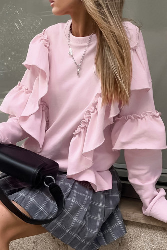 Casual Daily Solid Color Ruffle O Neck Tops