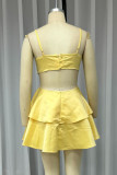 Sexy Solid Color Backless Ruffle Ruched Square Neck Sling Dresses