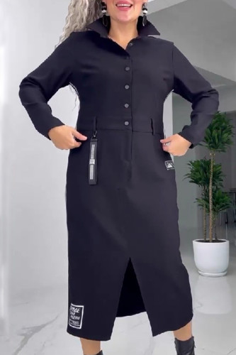 Casual Solid Color Pocket Buttons Turndown Collar Long Sleeve Dresses