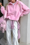 Casual Solid Color Zipper Fluffy Turndown Collar Tops