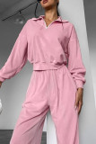 Casual Street Solid Color Pocket Zipper Turndown Collar Long Sleeve Two Pieces