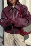 Casual Solid Color Zipper Turndown Collar Outerwear