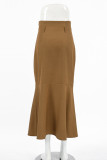 Elegant Solid Color Patchwork Fishtail Regular High Waist Solid Color Bottoms