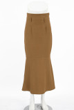Elegant Solid Color Patchwork Fishtail Regular High Waist Solid Color Bottoms