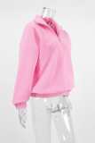 Casual Solid Color Zipper Fluffy Turndown Collar Tops
