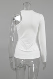 Sexy Solid Color Ruched Irregular O Neck Tops