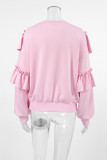 Casual Daily Solid Color Ruffle O Neck Tops