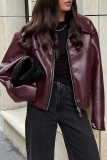 Casual Solid Color Zipper Turndown Collar Outerwear