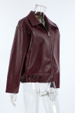 Casual Solid Color Zipper Turndown Collar Outerwear
