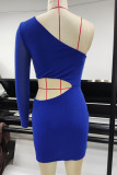 Sexy Solid Color Hollow Out Backless Sloping Shoulder Wrapped Skirt Dresses