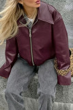 Casual Solid Color Zipper Turndown Collar Outerwear