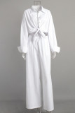 Casual Daily Solid Color Buttons Turndown Collar Long Sleeve Two Pieces