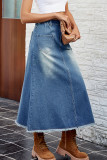 Casual Street Gradient Color Pocket Contrast High Waist Loose Denim Skirts