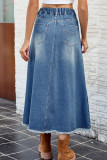 Casual Street Gradient Color Pocket Contrast High Waist Loose Denim Skirts