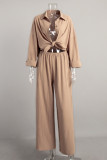 Casual Daily Solid Color Buttons Turndown Collar Long Sleeve Two Pieces