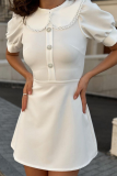Daily Elegant Solid Color Buttons Peter Pan Collar A Line Short Sleeve Dress