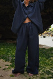 Casual Daily Solid Color Buttons Turndown Collar Long Sleeve Two Pieces
