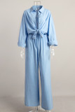 Casual Daily Solid Color Buttons Turndown Collar Long Sleeve Two Pieces