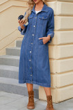 Casual Street Solid Color Buttons Turndown Collar Long Sleeve Loose Denim Jacket