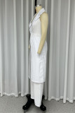Casual Daily Solid Color Pocket Slit Turndown Collar Sleeveless Two Pieces