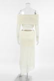 Sexy Solid Color Lace See-Through Off Shoulder Long Sleeve Two Pieces(No Belt)