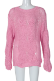 Casual Solid Color Weave O Neck Tops