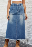Casual Street Gradient Color Pocket Contrast High Waist Loose Denim Skirts