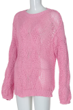 Casual Solid Color Weave O Neck Tops