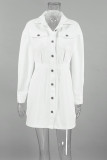 Casual Daily Solid Color Buttons Patchwork Slit Turndown Collar A Line Dresses