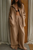 Casual Daily Solid Color Buttons Turndown Collar Long Sleeve Two Pieces