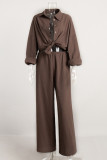 Casual Daily Solid Color Buttons Turndown Collar Long Sleeve Two Pieces