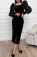Celebrities Elegant Solid Color Slit Fluffy Square Neck One Step Skirt Dresses