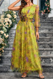 Sexy Gradient Color Contrast Flower Shape Sloping Shoulder Evening Dresses