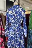 Elegant Floral Print Lace Up Pleated V Neck A Line Dresses