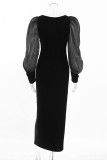 Celebrities Elegant Solid Color Slit Fluffy Square Neck One Step Skirt Dresses