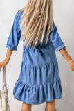 Casual Daily Solid Color Pocket Buckle V Neck Princess Dresses