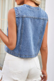 Casual Street Solid Color Pocket Buttons V Neck Tops