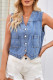 Casual Street Solid Color Pocket Buttons V Neck Tops