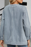 Casual Daily Solid Color Pocket Buttons V Neck Long Sleeve Loose Denim Jacket