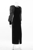 Celebrities Elegant Solid Color Slit Fluffy Square Neck One Step Skirt Dresses