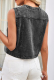 Casual Street Solid Color Pocket Buttons V Neck Tops