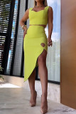 Sexy Solid Color Slit Irregular Square Neck Sleeveless Two Pieces