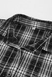 Street Daily Plaid Hot Drill Contrast Turndown Collar Tops