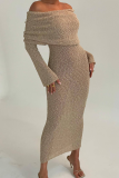 Sexy Solid Color Hollow Out See-Through Off Shoulder One Step Skirt Dresses