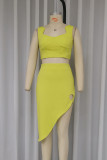 Sexy Solid Color Slit Irregular Square Neck Sleeveless Two Pieces