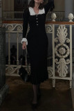 Daily Elegant Solid Color Ruffle Turndown Collar One Step Skirt Dresses